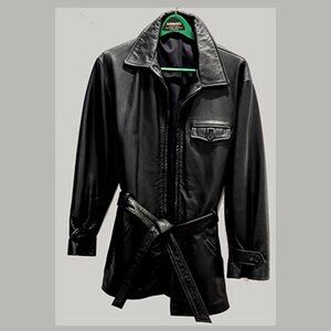 Women "Arizona" Vintage Genuine Black Leather Jacket Hip -Size: Large